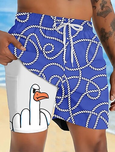  Herren Tiermotiv Lustig Ente Gefütterte Shorts 2 in 1 Badeshorts Badeshorts Mittlere Taille Hawaiianisch Urlaub Ferien Strandbekleidung Seitentaschen Mit Kompressionsfutter Elastischer Kordelzug in