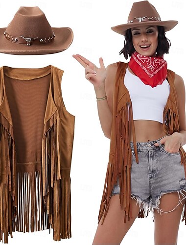  Retro vintage Jaren '60 Jaren '70 Cosplay kostuum Outfits Cowgirl Dames Carnaval Maskerade Prestatie Feest Prideparade Volwassenen Top Hoed