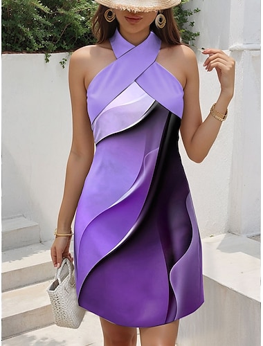  Dames Mini-jurk T shirt jurk Zonnejurk A lijn jurk Vakantie Casual Uitgaan Normale pasvorm Ombre Grafisch Geometrisch Mouwloos Halternek Blozend Roze blauw Paars Groen Zomer