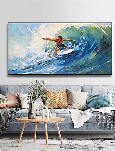  handgefertigtes Ölgemälde auf Leinwand, Wandkunst, Dekoration, moderne abstrakte Ozean-Surf-Segellandschaft für die Inneneinrichtung, gerolltes, rahmenloses, ungedehntes Gemälde