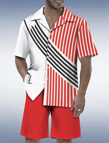  Per uomo 2 pezzi Set di camicie Set Camicia Manica Corta Pantaloni corti Colletto cubano Vacanza Casual Quotidiano Feste Casuale Quotidiano Stampa 3D Estate Giallo Rosso