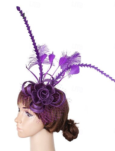  Peça para Cabeça Penas Sinamay Casamento Festa de Noite Elegante Casamento Com Penas Capacete Chapéu
