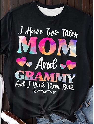  Muttertag Damen T Shirt Grafik Buchstabe Lässig Kurzarm Rundhals Normale Oberteile Täglich Wochenende Druck Schwarz Sommer Frühling