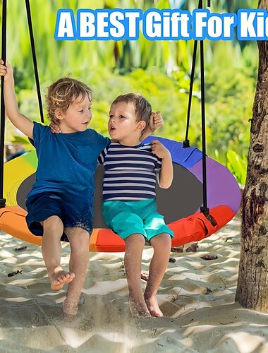  regenboog 40" schotel boomschommel - 700lb capaciteit, waterdichte oxford stof met verstelbare touwen voor speeltuin &plezier in de achtertuin