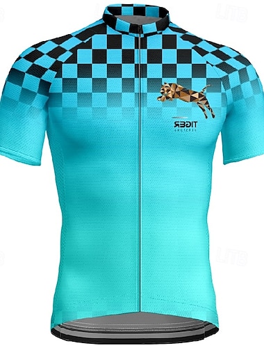 Herren Radtrikot Kurzarm Fahhrad T-Shirt Trikot mit 3 Gesäßtaschen Mountainbike MTB Atmungsaktiv Schnelltrocknend Anatomisches Design Feuchtigkeitsableitend Gelb Rot Blau Karomuster Farbverlauf Sport
