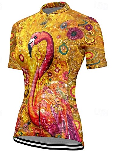  Damen Radtrikot Kurzarm Fahhrad T-Shirt Trikot mit 3 Gesäßtaschen Mountainbike MTB Atmungsaktiv Schnelltrocknend Anatomisches Design Feuchtigkeitsableitend Gelb Orange Grün Katze Hund Sport Bekleidung