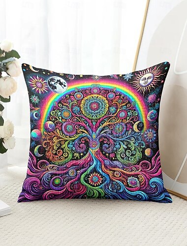  Boom des Levens Decoratieve Kussenslopen 1PC Zacht Vierkant Bankkussen Hoes Kussensloop voor Slaapkamer Woonkamer Bank Stoel Zon en Maan