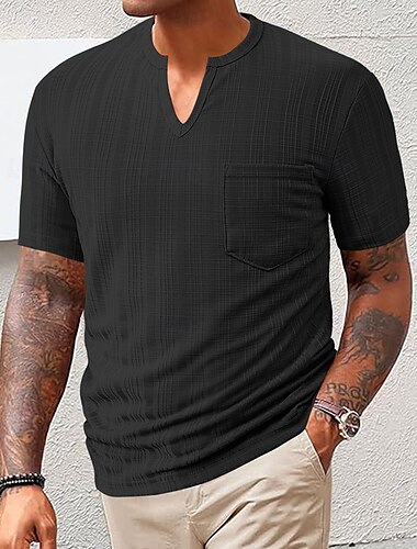  Bărbați Tricou Tricouri Cămașă cu mânecă scurtă Tee Top Manșon scurt În V Vară Primăvară Simplu Modă Designer De Bază Jacquard Buzunar frontal Vacanță Stradă Ieșire Negru Alb Bleumarin Top tricou