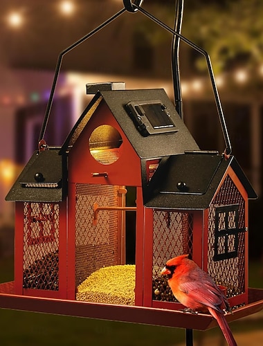  Zonne-vogelvoederbakken voor buiten, vogelhuisje, eekhoornbestendige voederbak, hangende metalen gaas, wildraam, grote vink, kardinaalvoederbak, nesthuisjes, vogel buiten en tuindecoratie