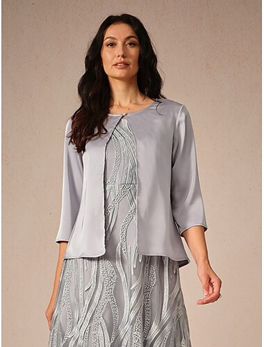  Dames Geklede topjes Effen Kleur Elegant 3/4 mouw Strakke ronde hals Croptops Grijs Zomer Lente Herfst