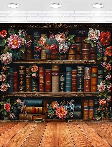  Florale Bücherregal hängender Wandteppich Wandkunst großer Wandteppich Wandmalerei Foto Hintergrund Decke Vorhang Heim Schlafzimmer Wohnzimmer Dekoration