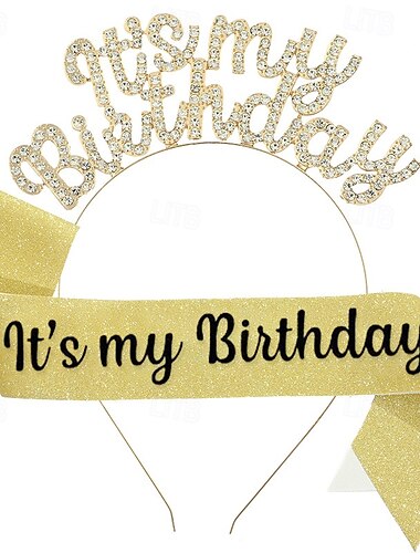  Geburtstagsparty modische Geburtstagsdekorationen 2-teiliges Set für Mädchen und Frauen Stirnband und Schärpe mit „It's my Birthday“ in mehreren Farbkombinationen erhältlich
