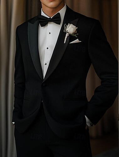  Ternos de Fiesta para Hombre Smokings Corbata Negra Trajes de Regreso a Casa Lujo Formal de Color Sólido Ajuste Estándar 2 Piezas De Un Solo Botón