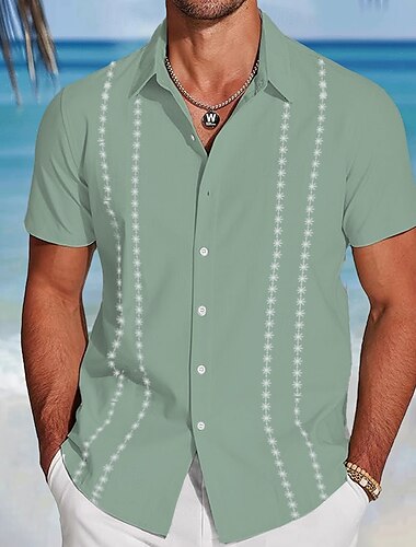  Férfi Mértani Ing Guayabera ing Gombos póló Rövid ujjú Alkalmi divat Vakáció Hétköznapi Strandruházat Nyár Tavasz Térfogatcsökkenés 3D nyomtatás galléros ingek Fehér Medence Lóhere