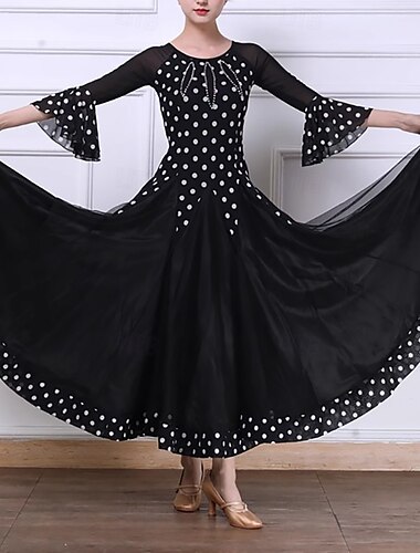  Gesellschaftstanz Kleid Spleißen Kristalle / Strasssteine Damen Leistung Party Dreiviertelarm Netzstoff Spandex Tüll