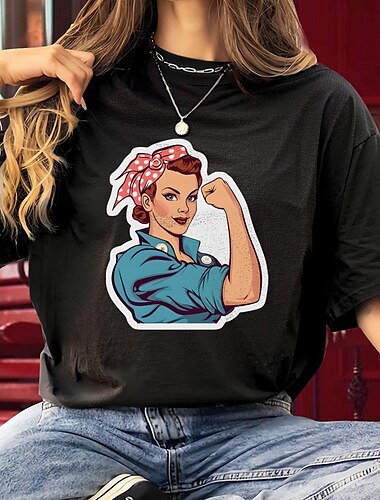  Manches Ajustées Affiche rétro Fille rétro Art graphique Pour Femme Adulte Mascarade Estampage à chaud Casual Quotidien