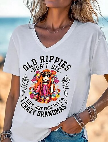  レディース 面白いスラング Tシャツ グラフィック レター カジュアル 半袖 Vネック レギュラー トップス デイリー プリント ブラック ホワイト ピンク ブルー 夏 春