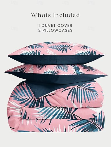  Tropical Leaves Duvet Cover Full Size Bedding Set Bed Sets Quilt Cover Soft Lightweight Comforter Cover with 2 Pillowcases for Summer Spring