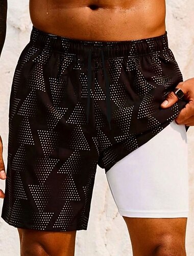  Homens Geométrica Poá Shorts Forrados Shorts de Natação 2 em 1 Shorts de Natação Cintura Média Havaiana Férias Feriado Roupa de Praia Bolsos laterais Com forro de compressão Cintura elástica com