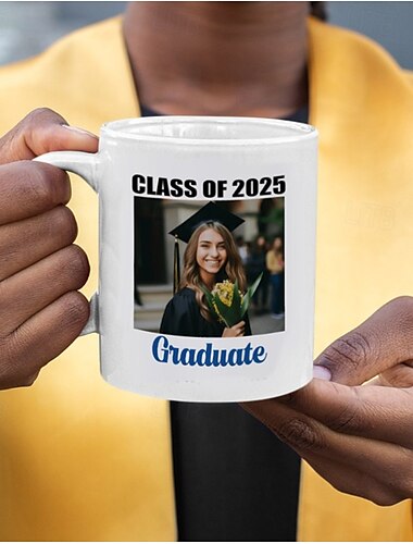  gepersonaliseerde afstudeercadeau mok, klas van 2025 aangepaste foto koffiemok, afstudeercadeau voor hem of haar, gefeliciteerd afstudeerfeestgunst, 11oz keramische herinneringsbeker