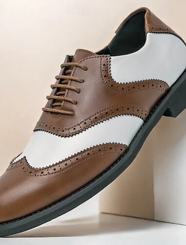  Scarpe brogue oxford bicolore da uomo con punta a coda di rondine, bianche e marroni, scarpe eleganti da spettatore in pelle vintage ispirate allo stile Gatsby per feste, matrimoni ed eventi jazz formali degli anni '20
