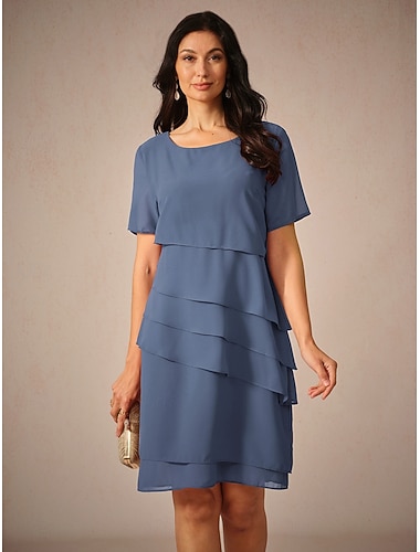  Per donna Abito da lavoro Vestito tubino Abiti in chiffon Di tendenza Vestito longuette Multistrato Girocollo Manica corta Liscio Morbido Vino Blu Verde Estate Primavera S M L XL XXL