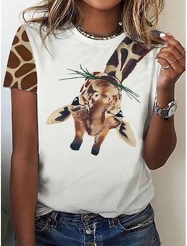  Per donna maglietta Top estivi Pop art Animali Classico Informale Manica corta Girocollo Top corti Giornaliero Fine settimana Stampa Arcobaleno Estate Primavera Autunno