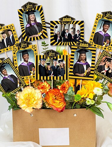  18 peças de inserção de vaso de temporada de formatura, nova decoração de festa de formatura, escolhas de vaso de fotos de formatura, decoração de festa de formatura para centros de mesa