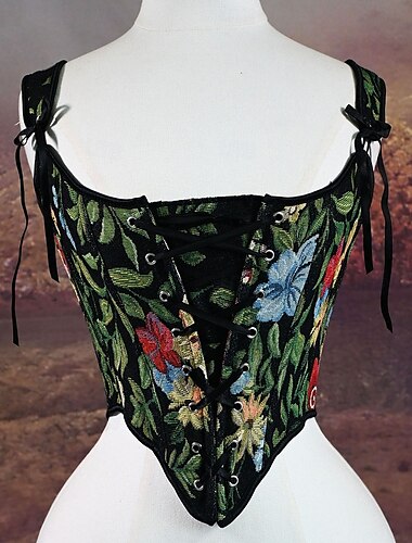  Retro Antiguo Medieval Renacimiento Faja Chaleco corpiño Vikingo Acordonado Floral Mujer Celta Fantasía Víspera de Todos los Santos Carnaval Rendimiento Fiesta LARP Adulto Faja