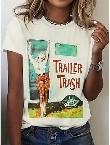  Mulheres Camiseta Tops de verão Gráfico Vintage Clássico Casual Manga Curta Gola Redonda Tops curtos Diário Final de semana Imprimir Arco-íris Verão Primavera Outono