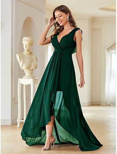  Kleid Brautmutterkleid Elegant Party V Ausschnitt Bodenlang Chiffon Ärmellos mit Falten 2025