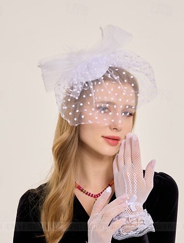  Kopfbedeckung Tüll Feder Hochzeit Abendgesellschaft Elegant Hochzeit Mit Tupfen Kopfschmuck Kopfbedeckung