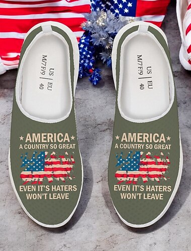  Chaussures patriotiques respirantes à enfiler pour hommes - Baskets à imprimé drapeau américain pour le jour de l'indépendance et les tenues décontractées