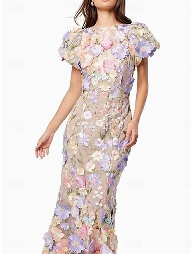  Corte A Vestidos de fiesta Elegante Vestido Boda Invitado a la boda Hasta el Tobillo Sin Mangas Cuello Barco Polyester Sin espalda con Estampado flor 2025