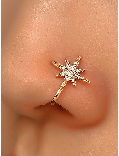  Lot de 6 anneaux de nez plaqués or pour femme – jolis bijoux de nez en zircone avec papillon, cœur, fleur et cerceau rond, manchettes de nez à clipser non perçantes à la mode pour les fêtes et le quotidien
