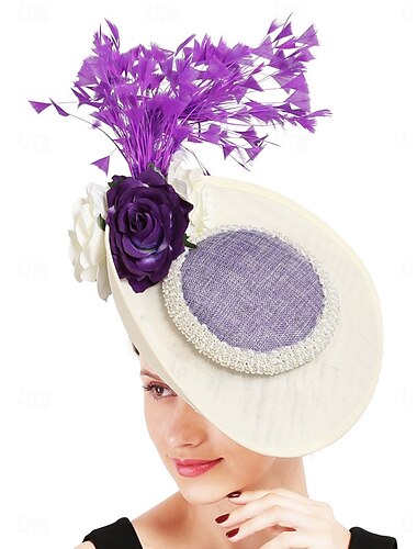  Päähine tülli kangas fedora hattu hevoskilpailut vintage söpö sulkakoristeilla