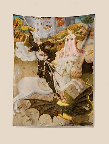  Medieval Tapestry Mittelalterliche Teppich Byzantinische Kunst Großer Wandteppich Wanddekor Hintergrund Vorhang Haus Schlafzimmer Wohnzimmer Dekoration Heiliger Georg und der Drache