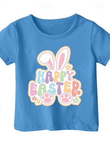 kinderkleidung Mädchen Ostern T-Shirt Hase Kaninchen Outdoor Print Kurzarm Modisch 4 Jahre + Sommer Schwarz Weiß Gelb