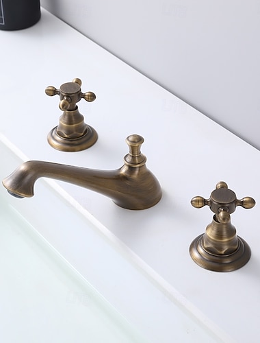  Baño grifo del fregadero - Separado Latón Envejecido Muy Difundido Dos asas de tres agujerosBath Taps
