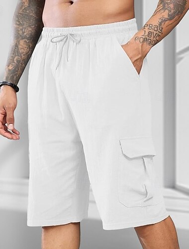  Herren Shorts Kurze Hosen Leinenshorts Kurze Hosen Sommer-Shorts Strandshorts Kurze Hosen Kordelzug Elastische Taille Multi Pocket Glatt Komfort Atmungsaktiv Knielänge Outdoor Täglich Strand Modisch