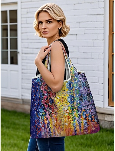  Sac de courses pliable de grande capacité – fourre-tout réutilisable à imprimé floral, sac d'épicerie léger et écologique pour femmes, voyages et usage quotidien