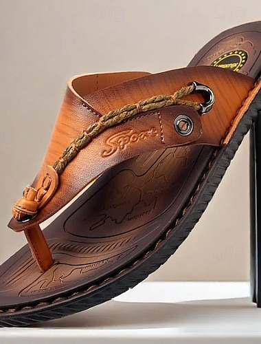  Tongs de luxe pour hommes en similicuir marron avec motif en relief et bride tressée - chaussures de confort haut de gamme pour des sorties décontractées élégantes