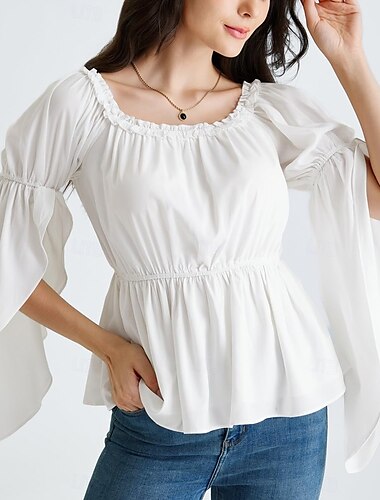  Rétro Vintage Médiéval Renaissance Blouse / Chemise Manche cloche Viking Chevalier Celtique Elfe Couleur Unie Femmes Celtique Fantaisie Mascarade Vacances Décontracté Quotidien LARP Adulte Chemise