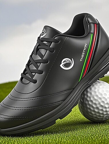  Elegante weiße Golfschuhe für Herren mit dreifarbigem Streifen, wasserdichtes Leder, perfekt für professionelles Golfspiel