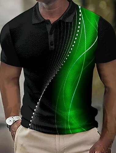  Hombre Geométrico Línea Camisetas polo con diseño de gofre Manga Corta Camisas de polo Camisas con cuello Informal de negocios Escuela Negocio Ropa Deportiva Botones Impresión 3D Verano Rojo Azul