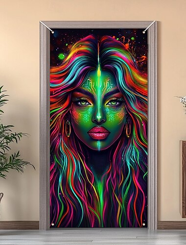  Decoraciones para Puertas Mujeres Psicodélicas Fundas para Puertas Tapiz de Puerta Cortina de Puerta Decoración Fondo Interior/Exterior Banner de Puerta para Puerta Principal Casa de Campo