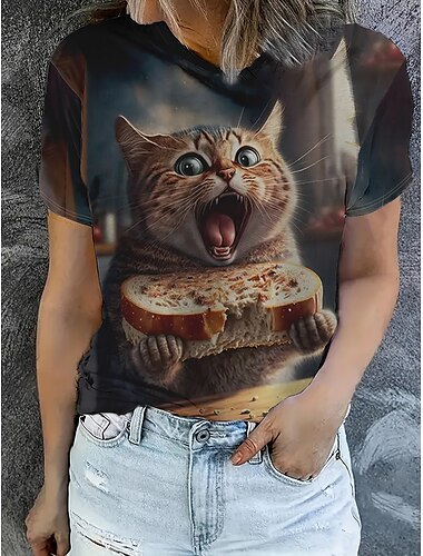  Per donna Maglietta Top estivi Grafico Gatto Classico Casual Manica Corta Girocollo Top corti Quotidiano Weekend Stampato Arcobaleno Estate Primavera Autunno