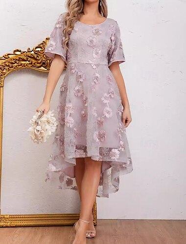  Kleid Brautmutterkleid Elegant Lässig Rundhalsausschnitt Knielang Polyester Kurzarm mit Blume 2025