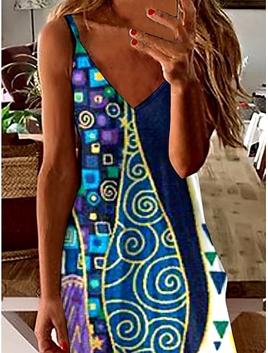  Damen Maxikleid A Linie Kleid Sommerkleid Unterkleid Urlaub Lässig Normale Passform Grafik Blatt Ärmellos V Ausschnitt Grün Sommer Frühling