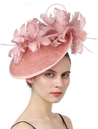  Helm Sinamay Bruiloft Avond Feest Elegant Bruiloft Met Veer Helm Hoofddeksels